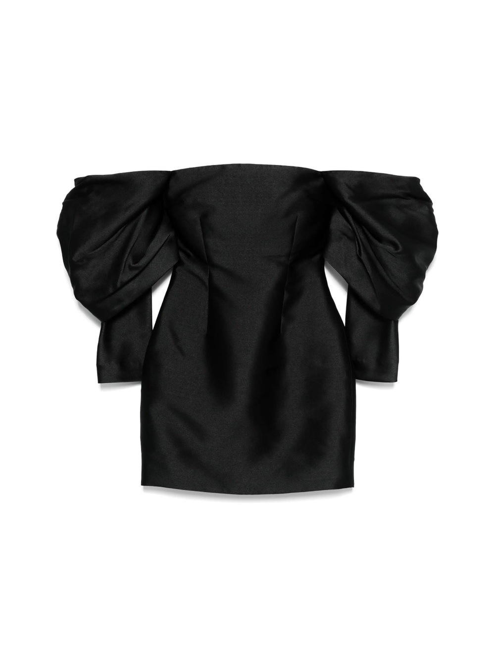 Solace London Black Strapless Mini Dress with Dramatic Puff Sleeves